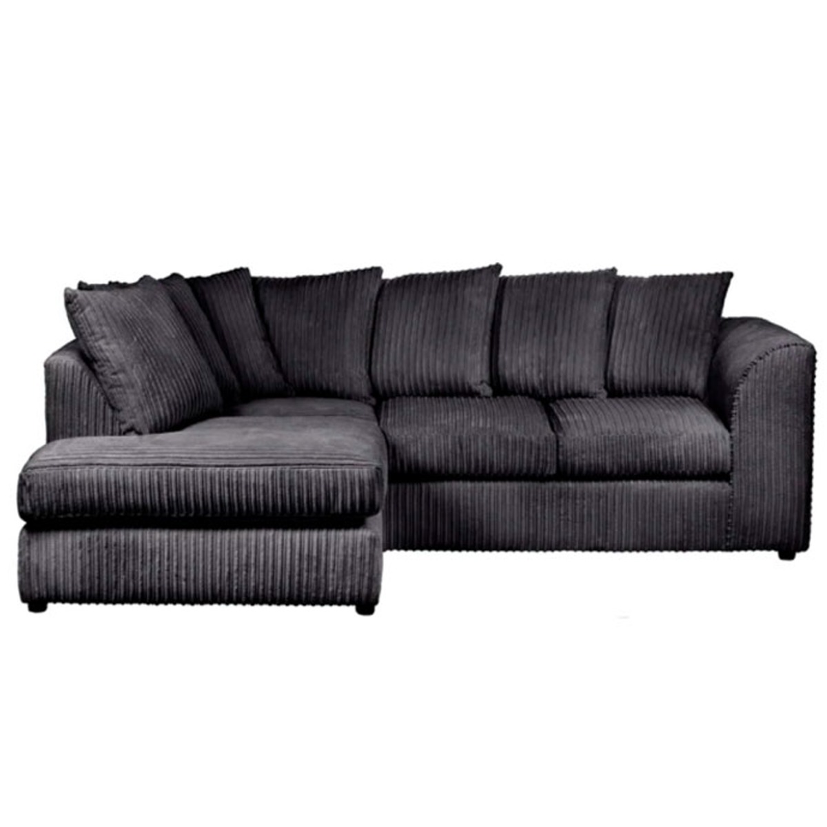 MONA Jumbo Cord 4 Seater L Shaped - Left Hand Facing Corner Sofa - Black - Home Done