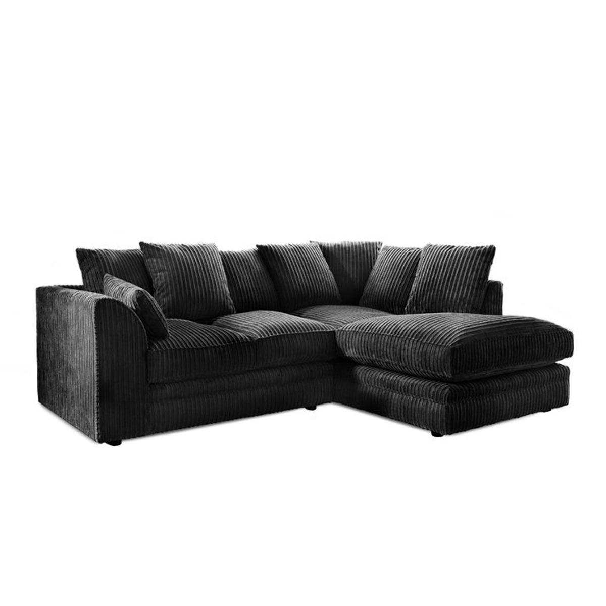 MONA Jumbo Cord 4 Seater L Shaped - Right Hand Facing Corner Sofa - Black - Home Done