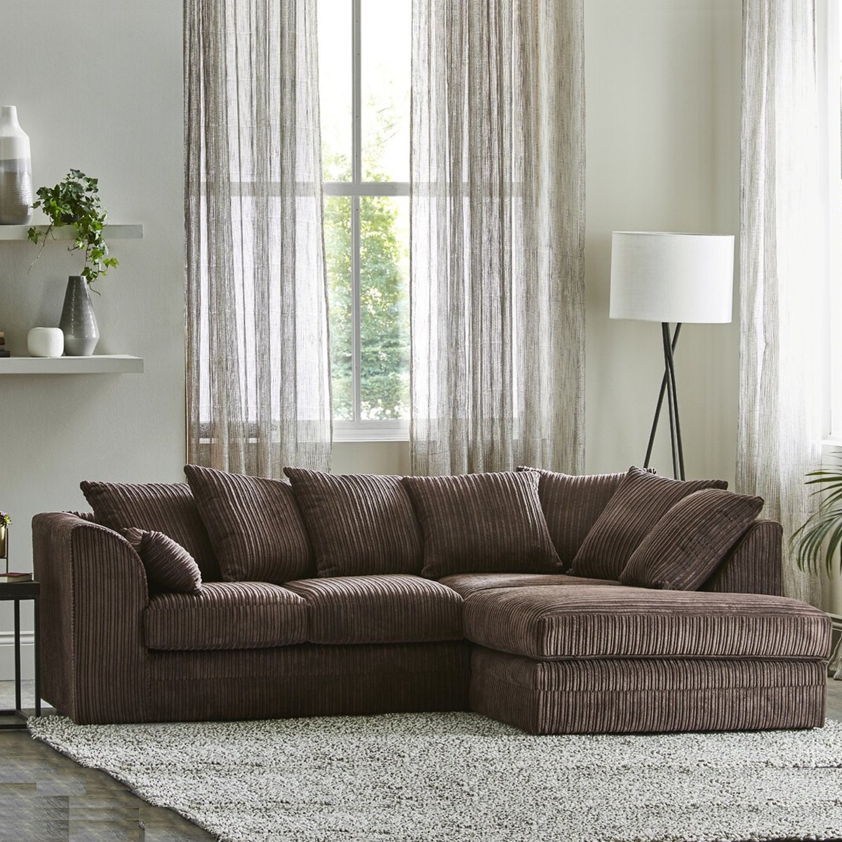 MONA Jumbo Cord 4 Seater L Shaped - Right Hand Facing Corner Sofa - Chocolate Brown - Home Done