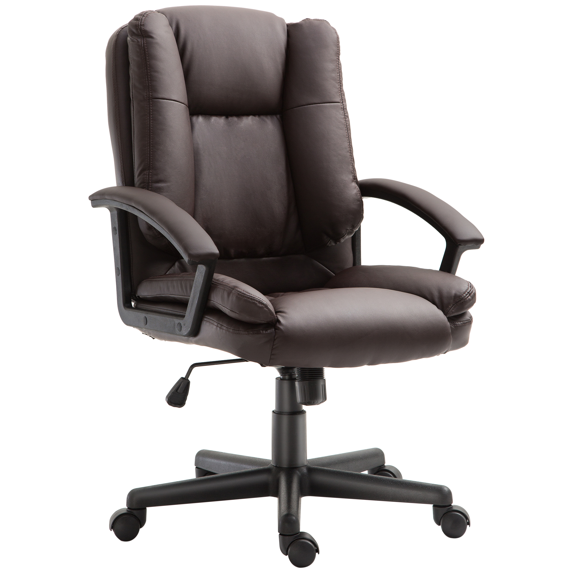 Swivel Executive Office Chair Mid Back Faux Leather Computer Desk Chair for Home with Double-Tier Padding, Arm, Wheels, Brown - Life Essentials
