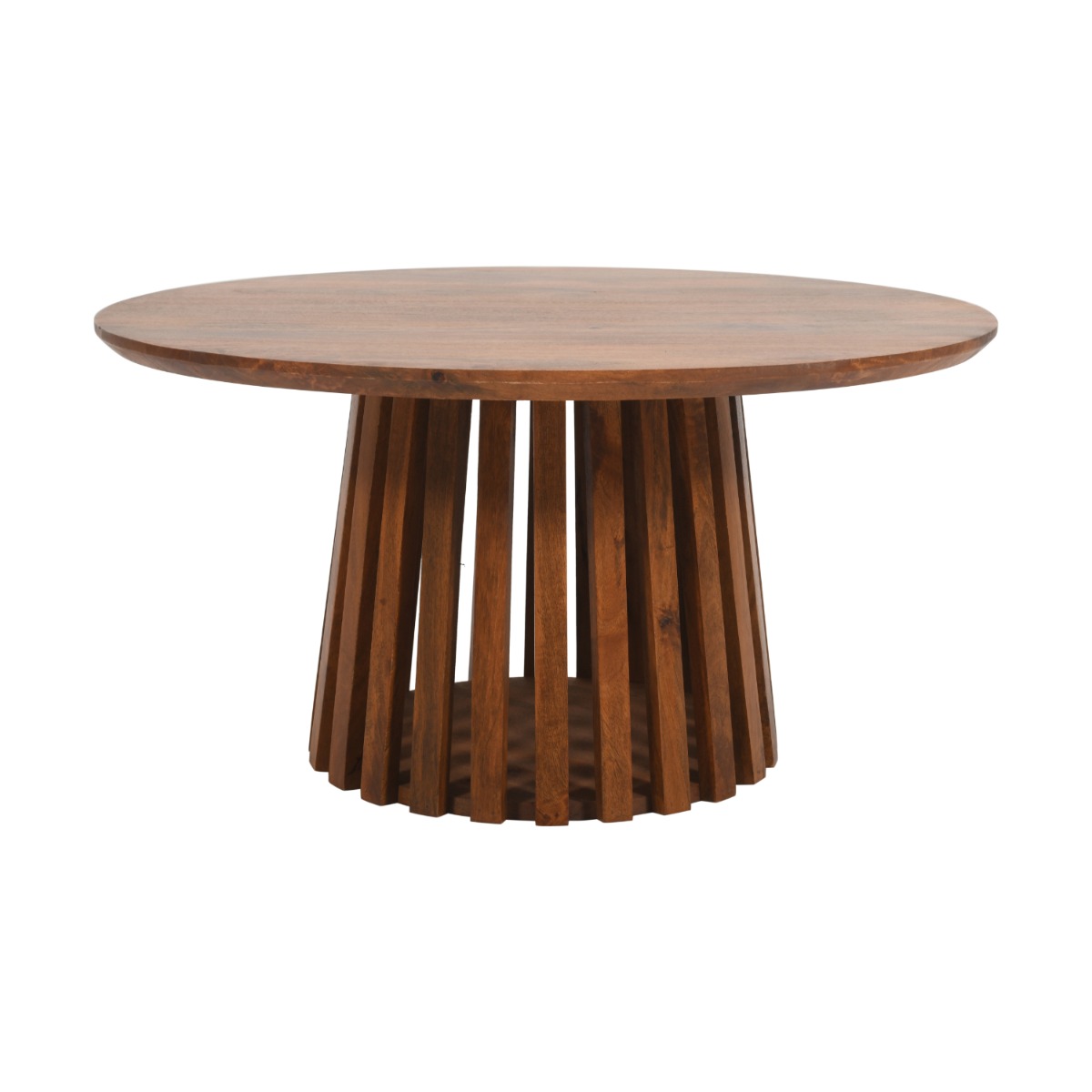 Classic Slatted Design Mango Wood Round Coffee Table - Natural Finish - Elfrida Interiors