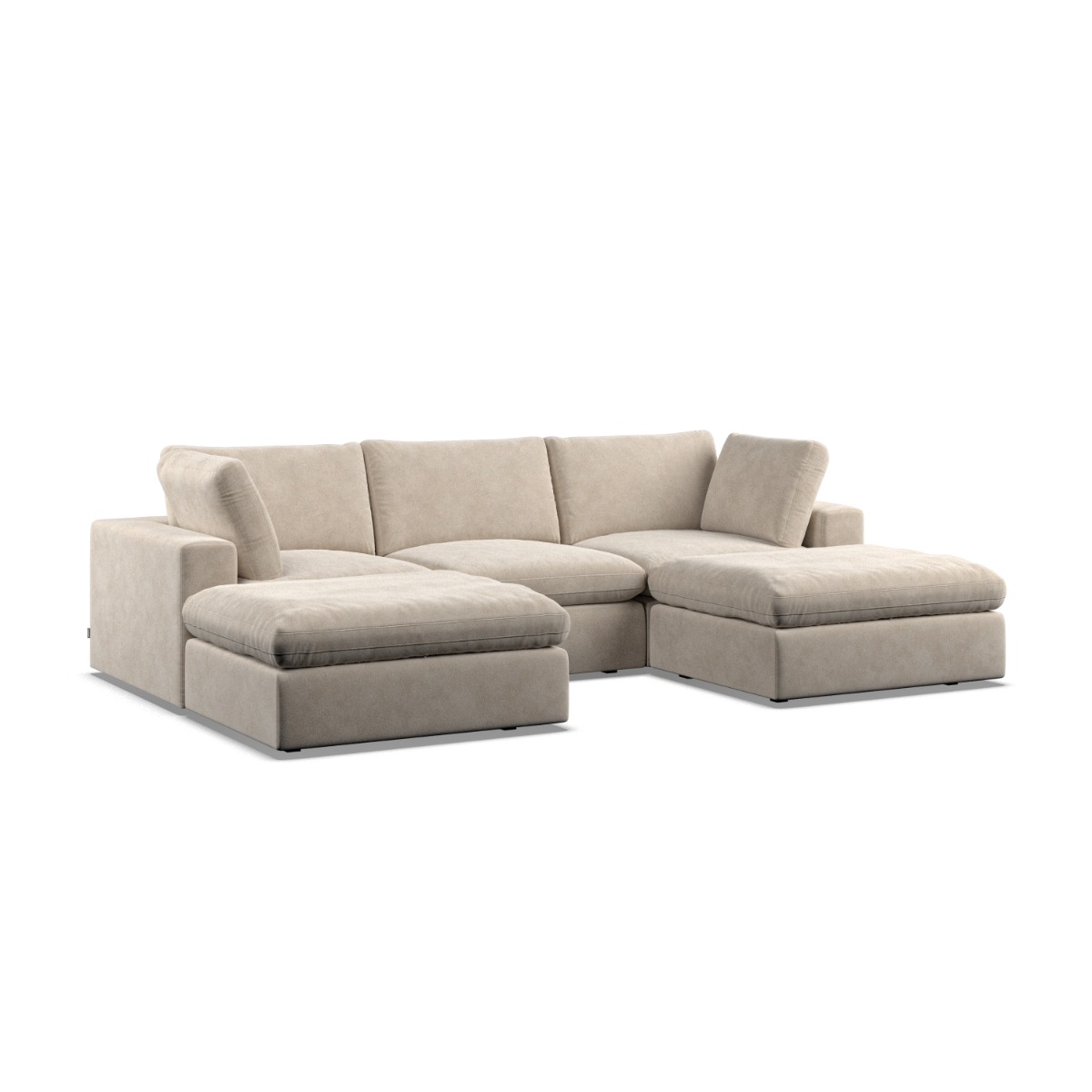 Corner Sofa - OBLAK Fabric 5 Seater U Shaped Eggshell - Footstool End - Edgbaston Living