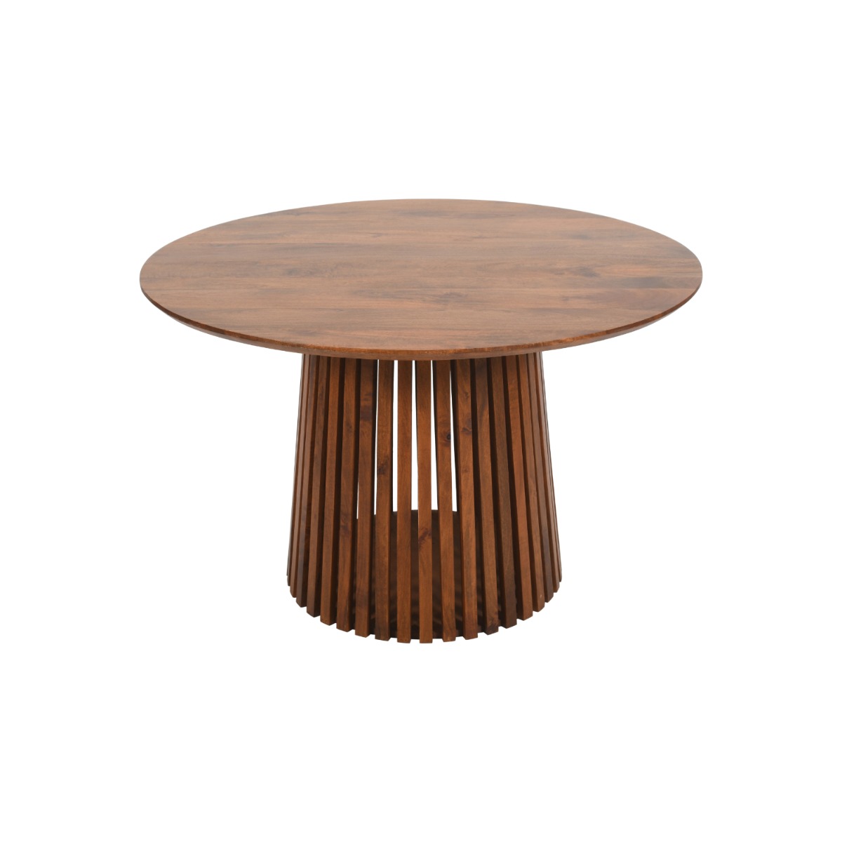 Classic Slatted Design Mango Wood Round Dining Table - Natural Finish - Elfrida Interiors