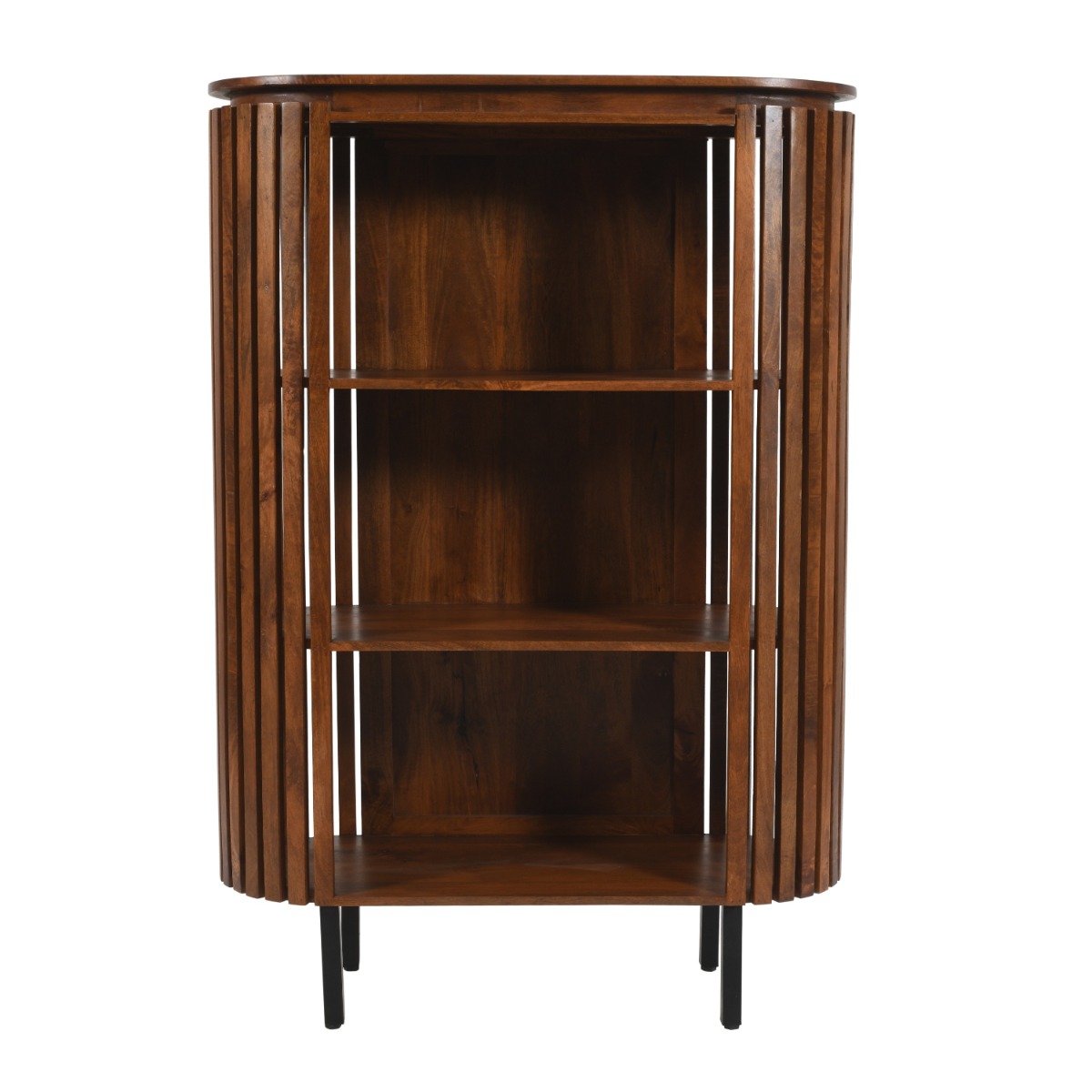 Classic Design Slatted Mango Wood Bookcase with Deeper Shelves - Walnut - Elfrida Interiors