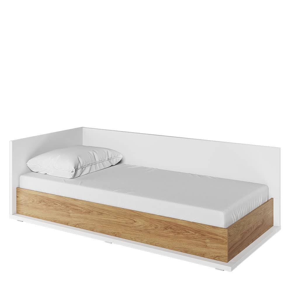 Simi Left Side Storage Bed with Mattress Brown and White - EU Single Bed Bed - Art Nest