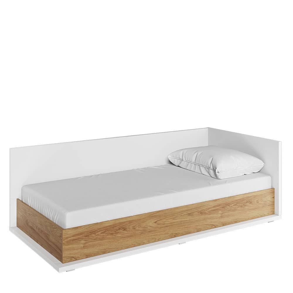 Simi RIght Side Storage Bed with Mattress Brown and White - EU Single Bed Bed - Art Nest