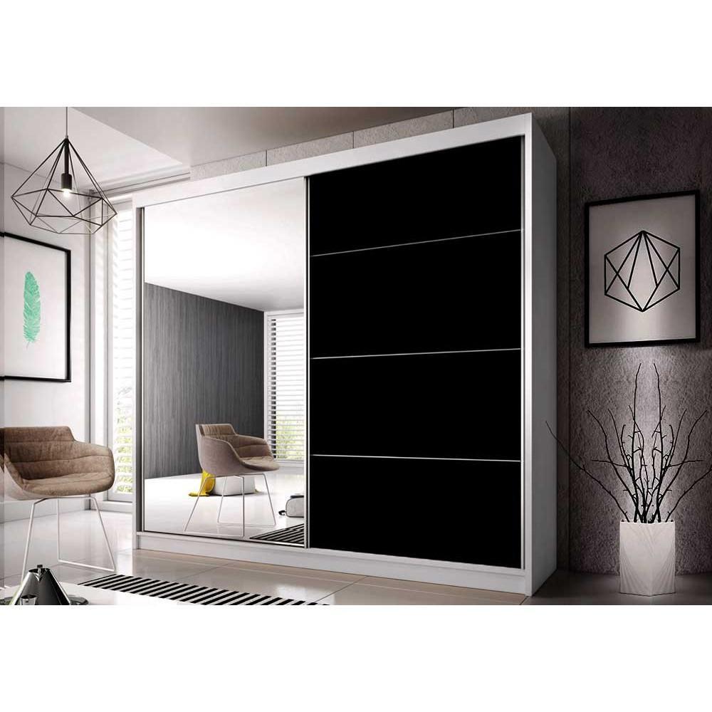 Sliding Wardrobe - MALTA I 2 Door Mirrored Wardrobe White Matt 183cm - Art Nest