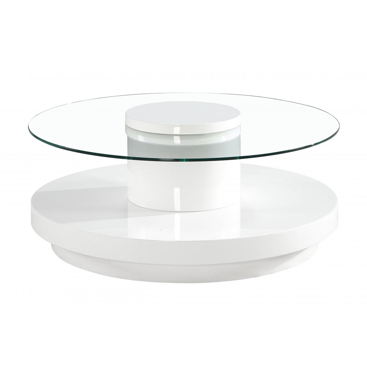 Flagstaff Modern Elegance Round Glass Top Coffee Table with White High Gloss Base - Sigrid Mills