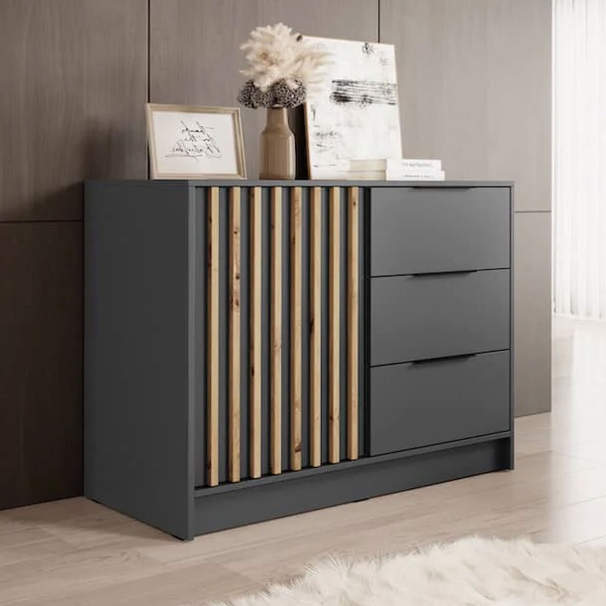 Orion Jax Sideboard with 3 Drawers and 1 Door - Graphite - Art Nest