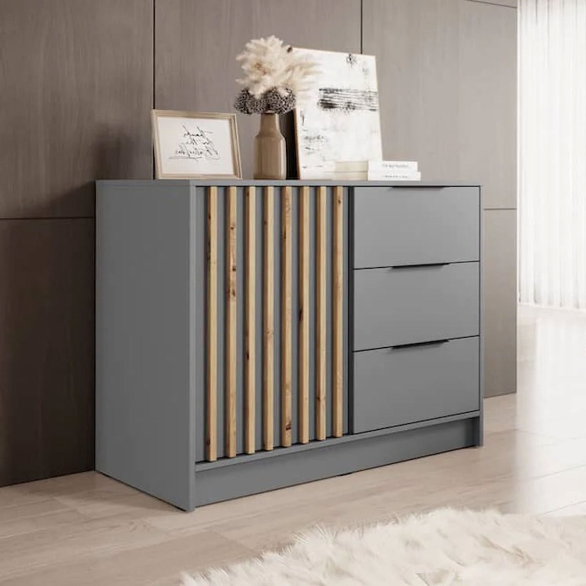 Orion Jax Sideboard with 3 Drawers and 1 Door - Grey - Art Nest