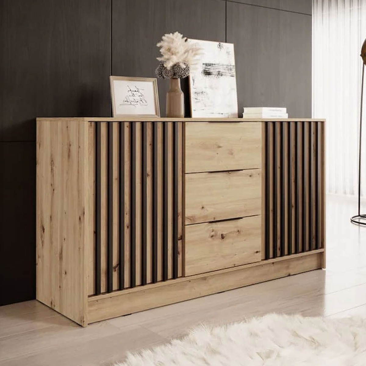 Orion Jax Sideboard with 3 Drawers and 2 Door - Oak Artisan - Art Nest