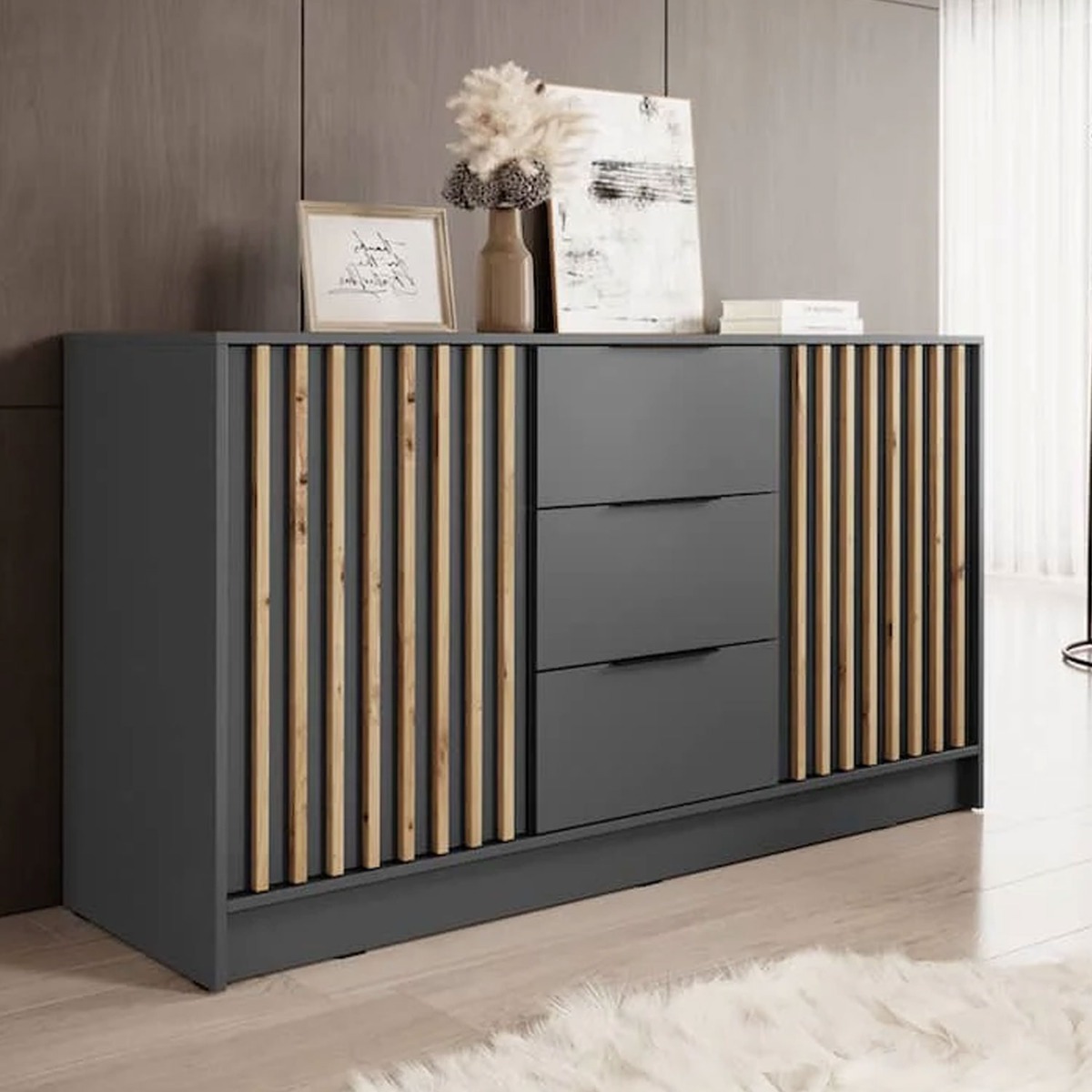 Orion Jax Sideboard with 3 Drawers and 2 Door - Graphite - Art Nest