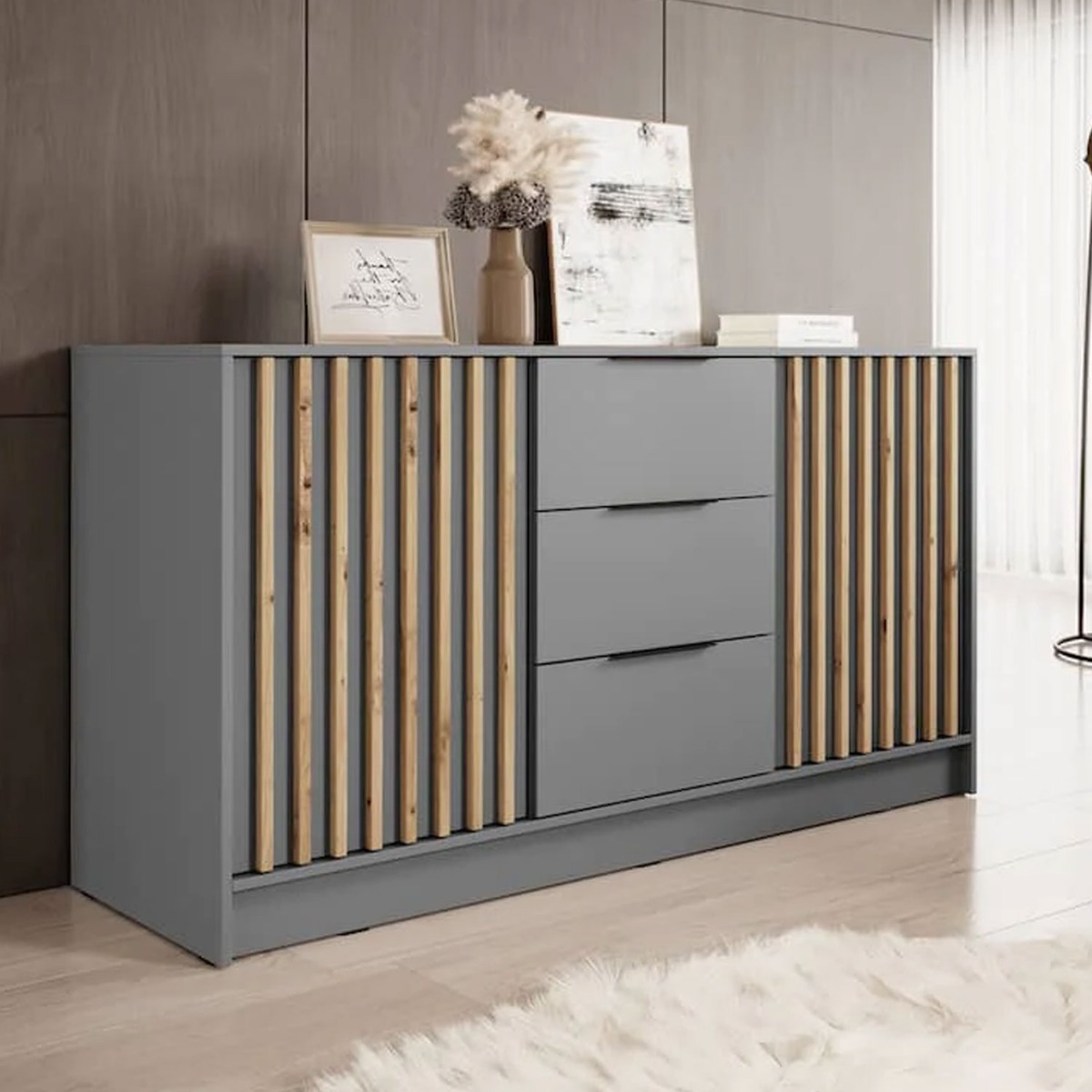 Orion Jax Sideboard with 3 Drawers and 2 Door - Grey - Art Nest