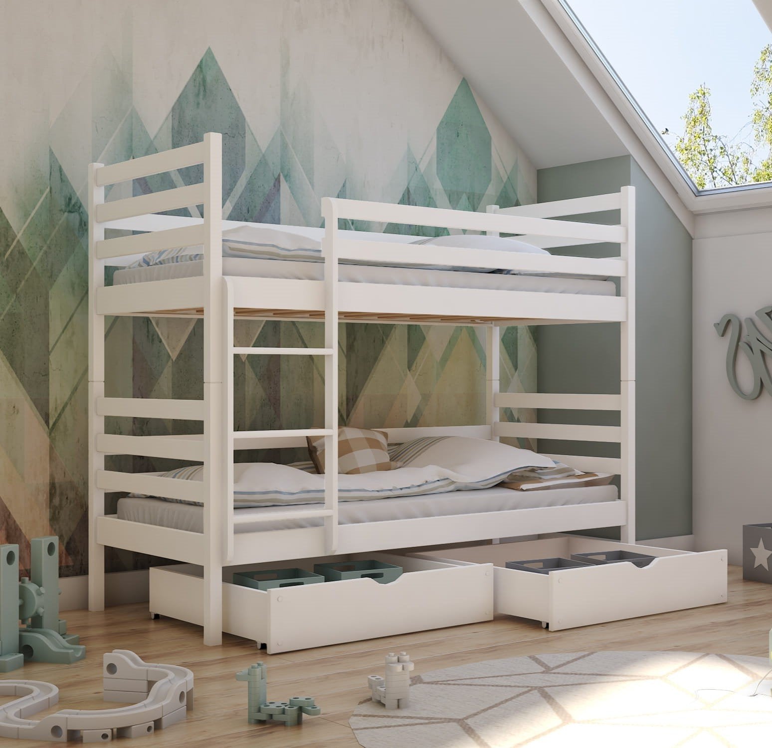Naomi Wooden Bunk Bed with 2 Drawers Storage - White - Art Nest