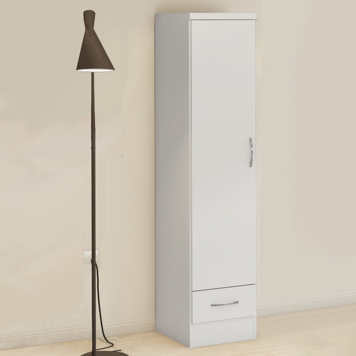 Wardrobe - NEWBIGGIN 1 Door Wardrobe White Gloss 40cm - Budget Deals