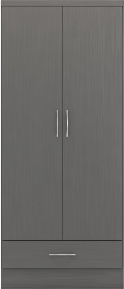 Wardrobe - NEWBIGGIN 2 Door Wardrobe 3D Effect Grey 78cm - Budget Deals