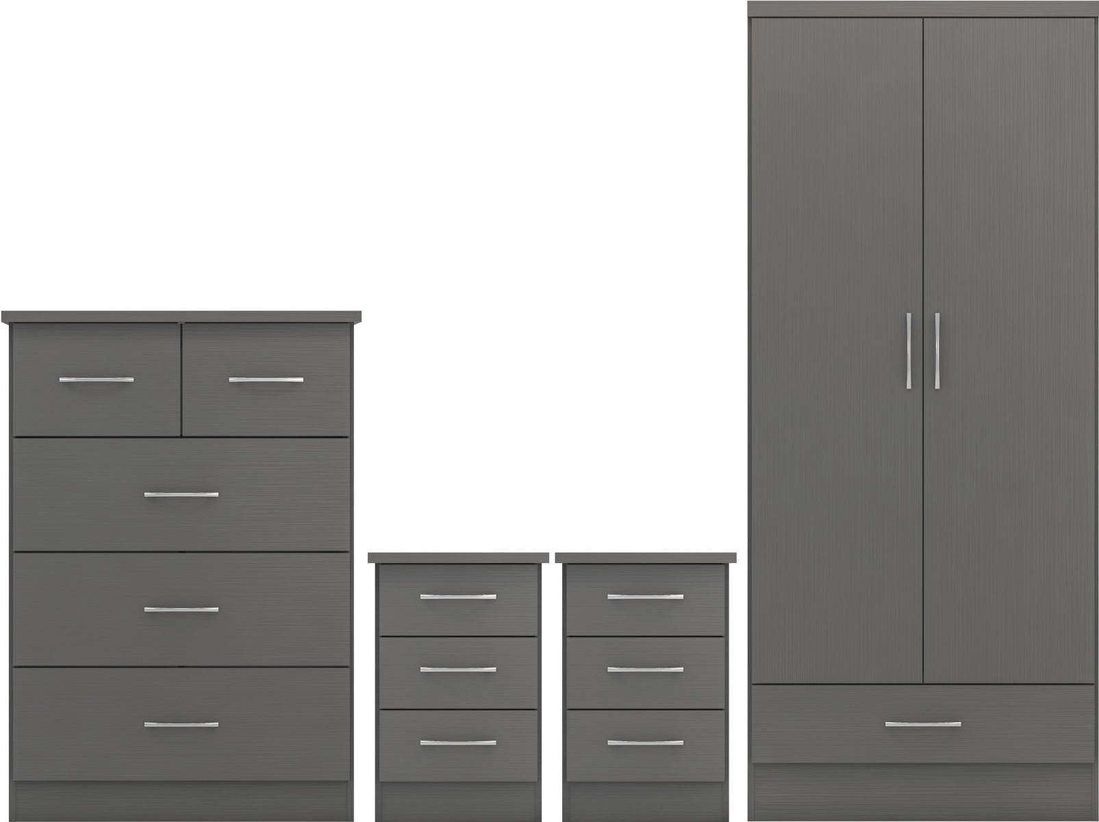 Wardrobe Set - NEWBIGGIN 2 Door Bedroom Set 3D Effect Grey 78cm - Budget Deals