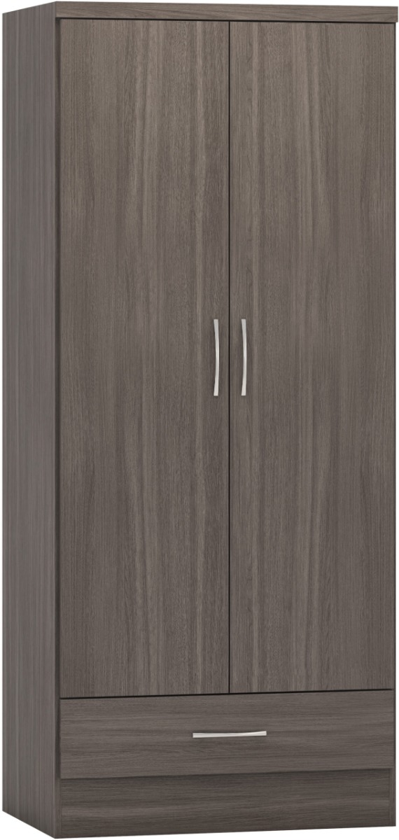 Wardrobe - NEWBIGGIN 2 Door Wardrobe Black Wood Grain 78cm - Budget Deals