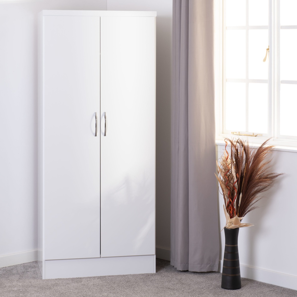 NEWBIGGIN 2 Door Wardrobe White Gloss - 78cm - Budget Deals