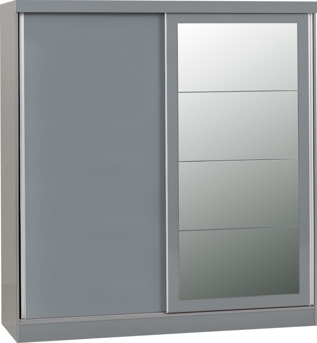 Sliding Wardrobe - NEWBIGGIN 2 Door Mirrored Wardrobe Grey 178.5cm - Budget Deals