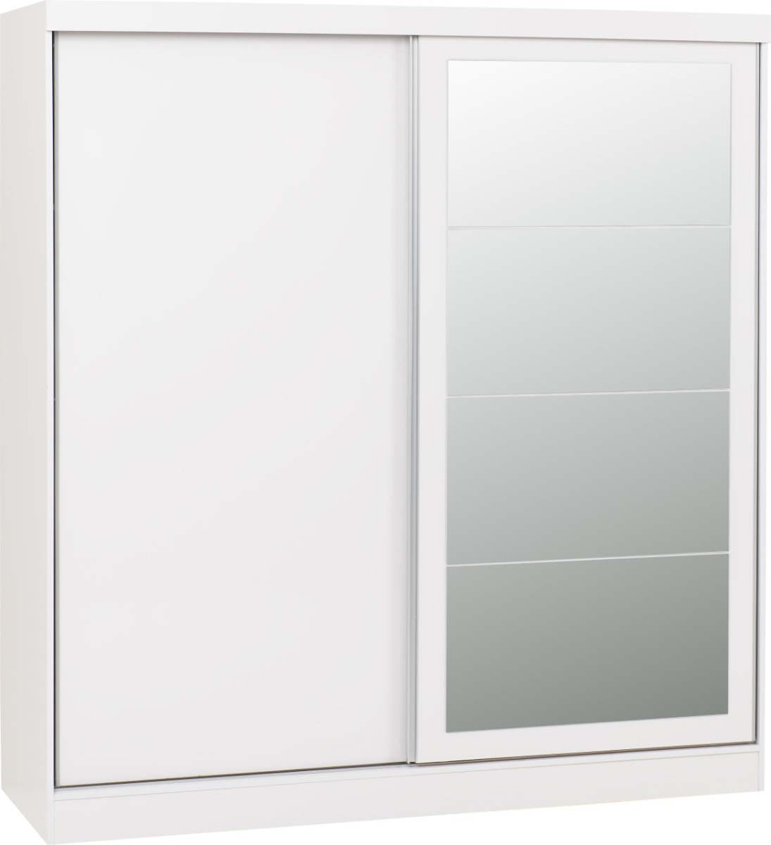 Sliding Wardrobe - NEWBIGGIN 2 Door Mirrored Wardrobe White 178.5cm - Budget Deals