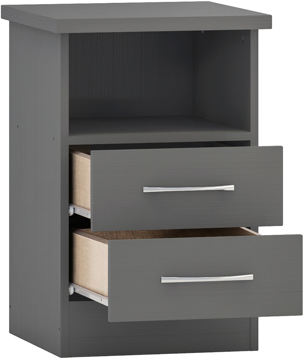 Nevada 2 Drawer Bedside - 3D Effect Grey - Budget Deals