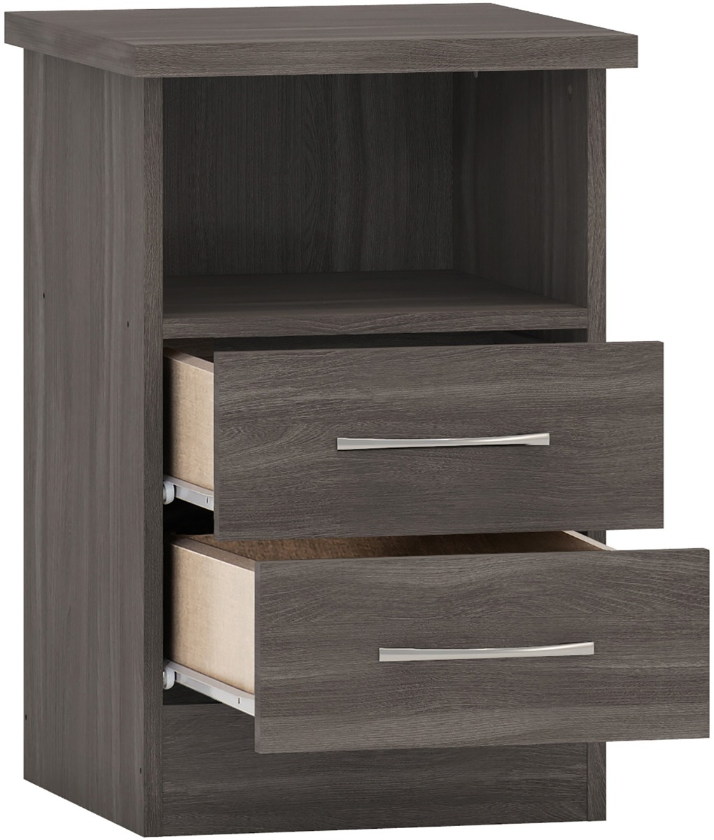 Nevada 2 Drawer Bedside - Black Wood Grain - Budget Deals