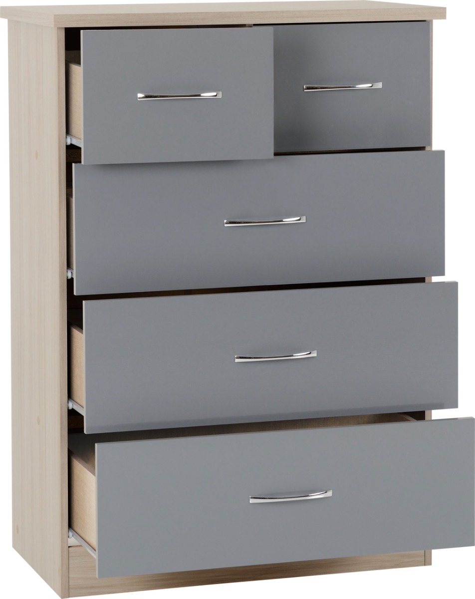 NEWBIGGIN IV Grey Chest of Drawers - Medium-sized, 5 Drawers - Budget Deals