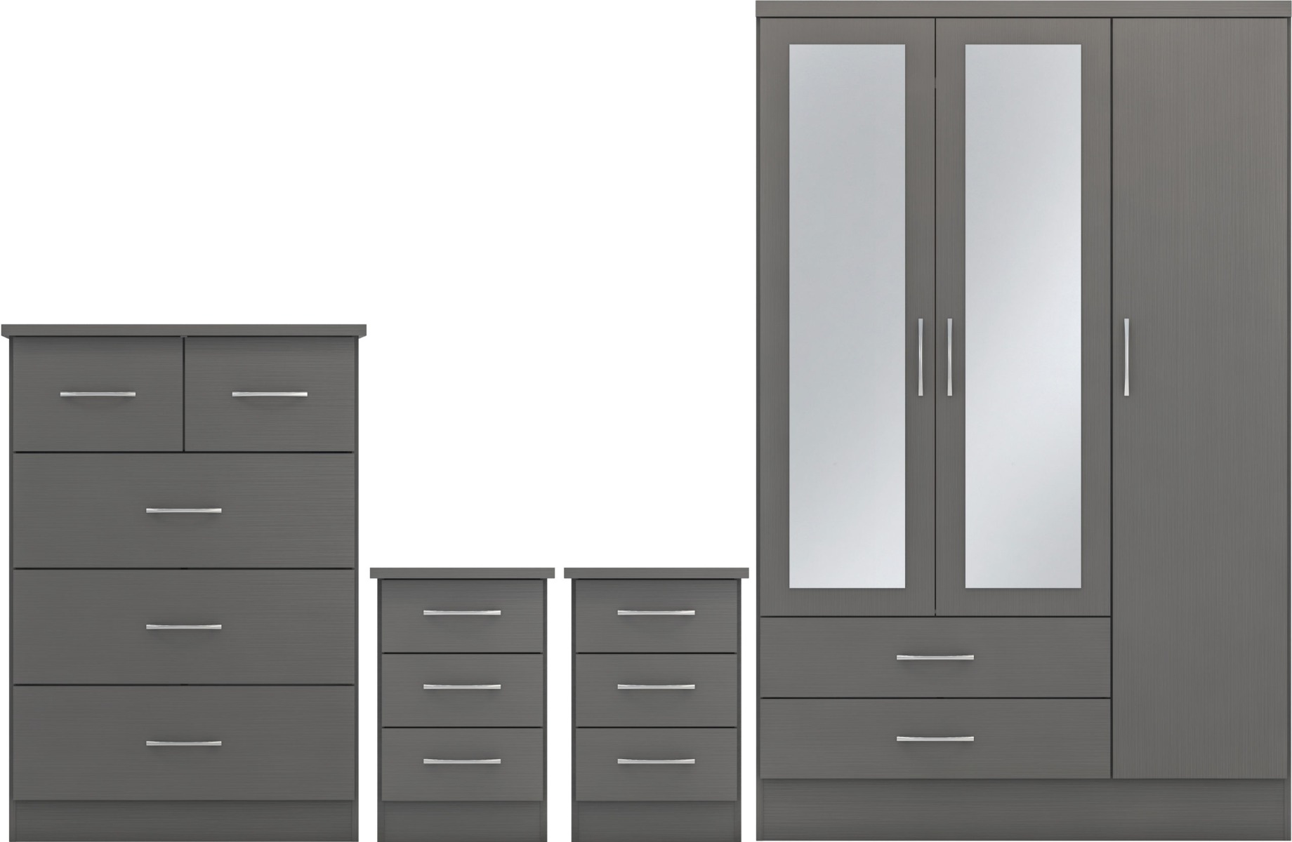 Wardrobe Set - NEWBIGGIN 3 Door Bedroom Set 3D Effect Grey 116cm - Budget Deals