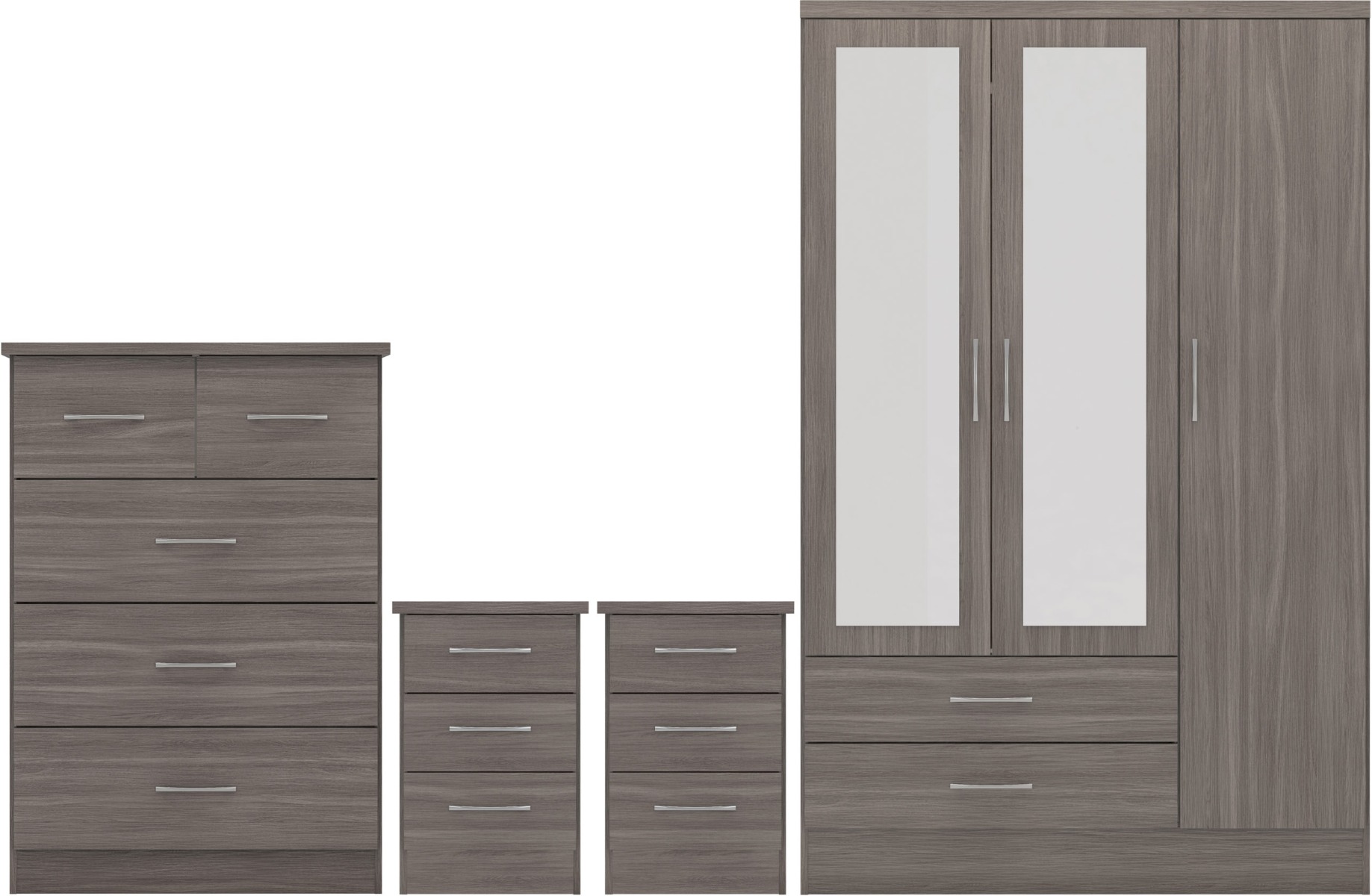 Wardrobe Set - NEWBIGGIN 3 Door Bedroom Set Black Wood Grain 116cm - Budget Deals