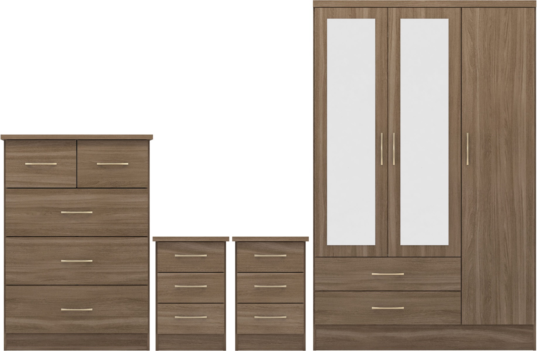 Wardrobe Set - NEWBIGGIN 3 Door Bedroom Set Rustic Oak Effect 116cm - Budget Deals