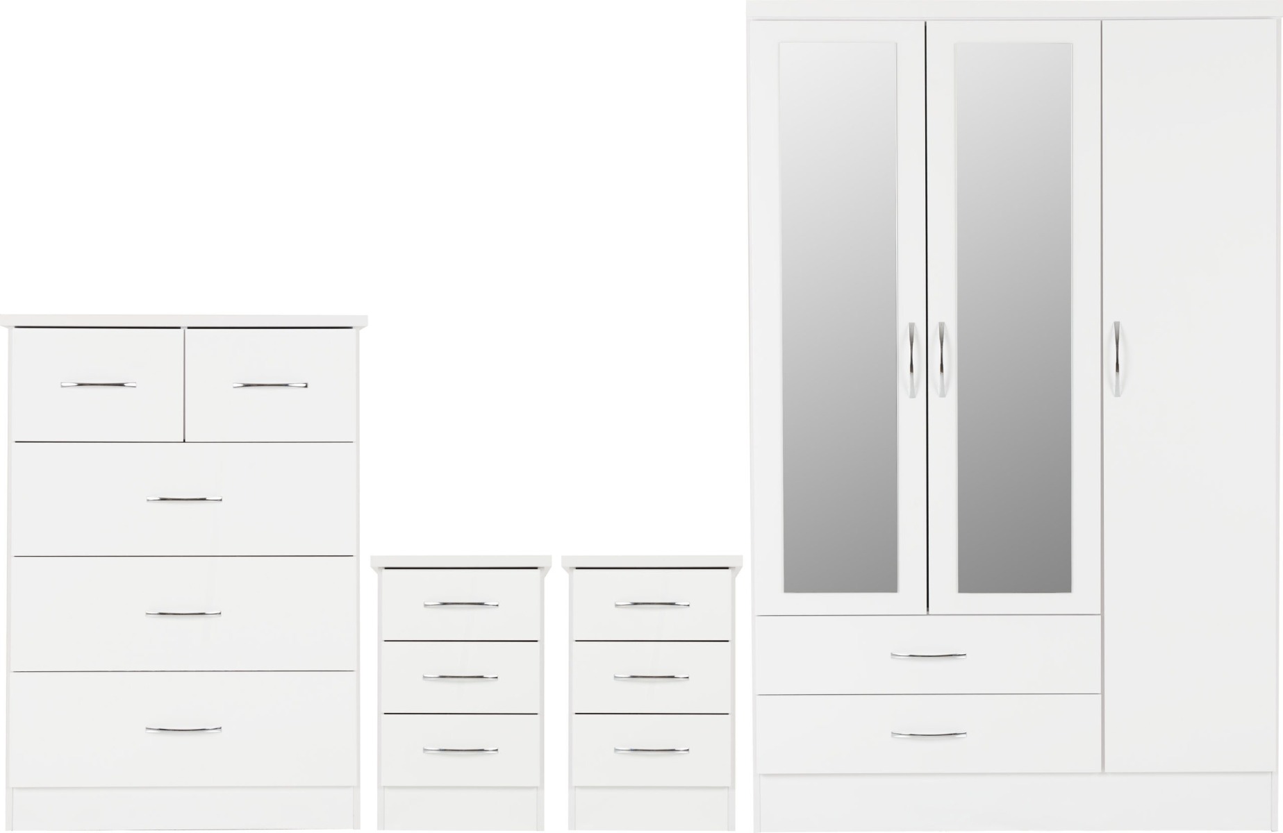 Wardrobe Set - NEWBIGGIN 3 Door Bedroom Set White Gloss 116cm - Budget Deals