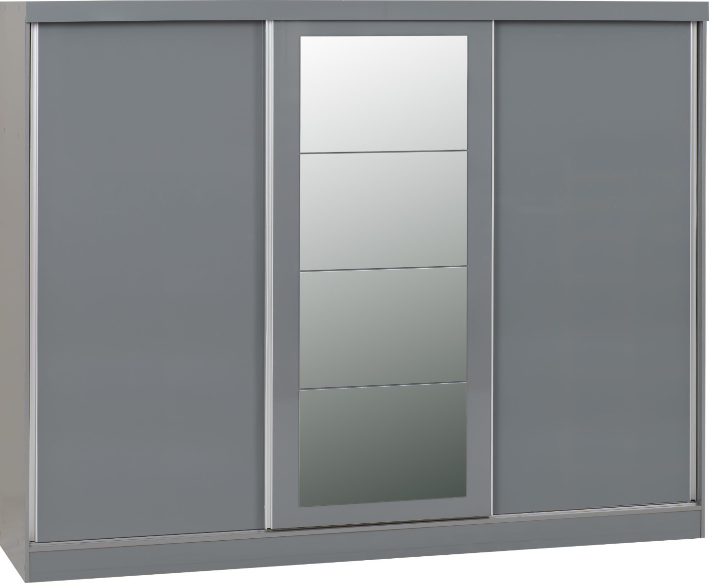 Sliding Wardrobe - NEWBIGGIN 3 Door Mirrored Wardrobe Grey 242.5cm - Budget Deals