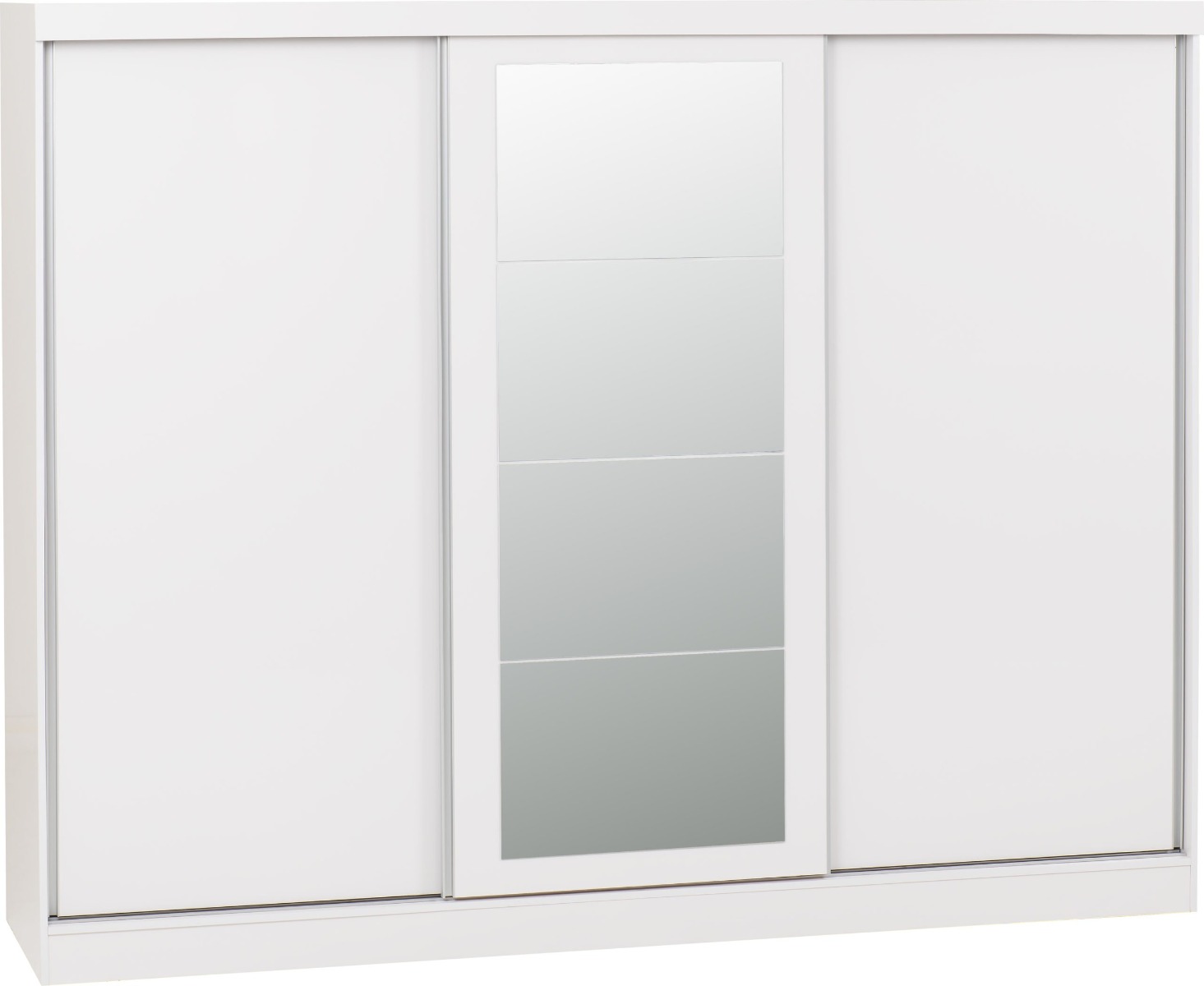 Sliding Wardrobe - NEWBIGGIN 3 Door Mirrored Wardrobe White 242.5cm - Budget Deals
