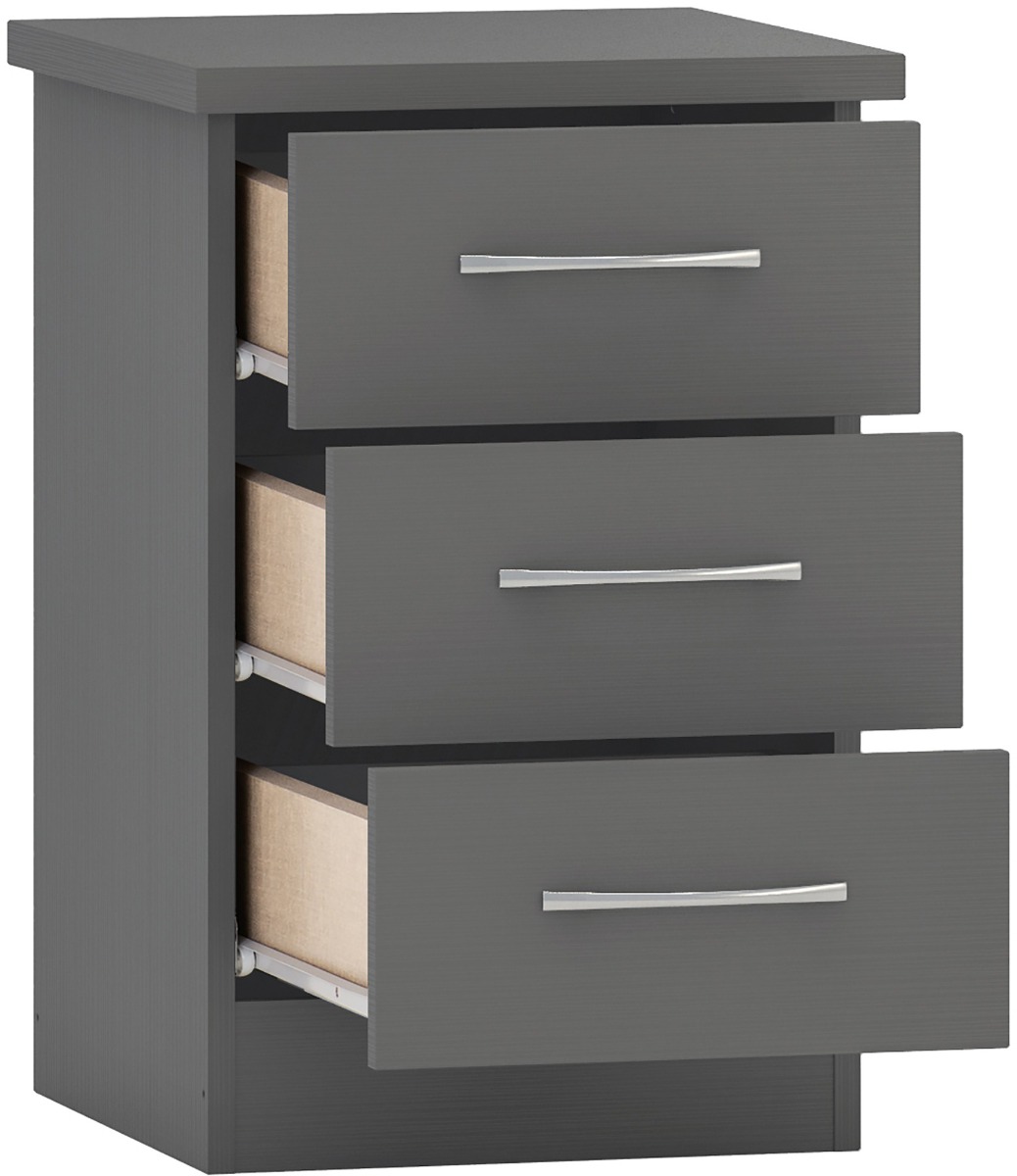 Nevada 3 Drawer Bedside - 3D Effect Grey - Budget Deals