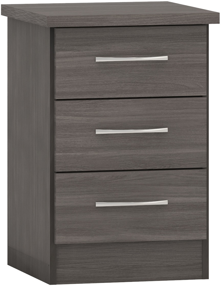Nevada 3 Drawer Bedside - Black Wood Grain - Budget Deals