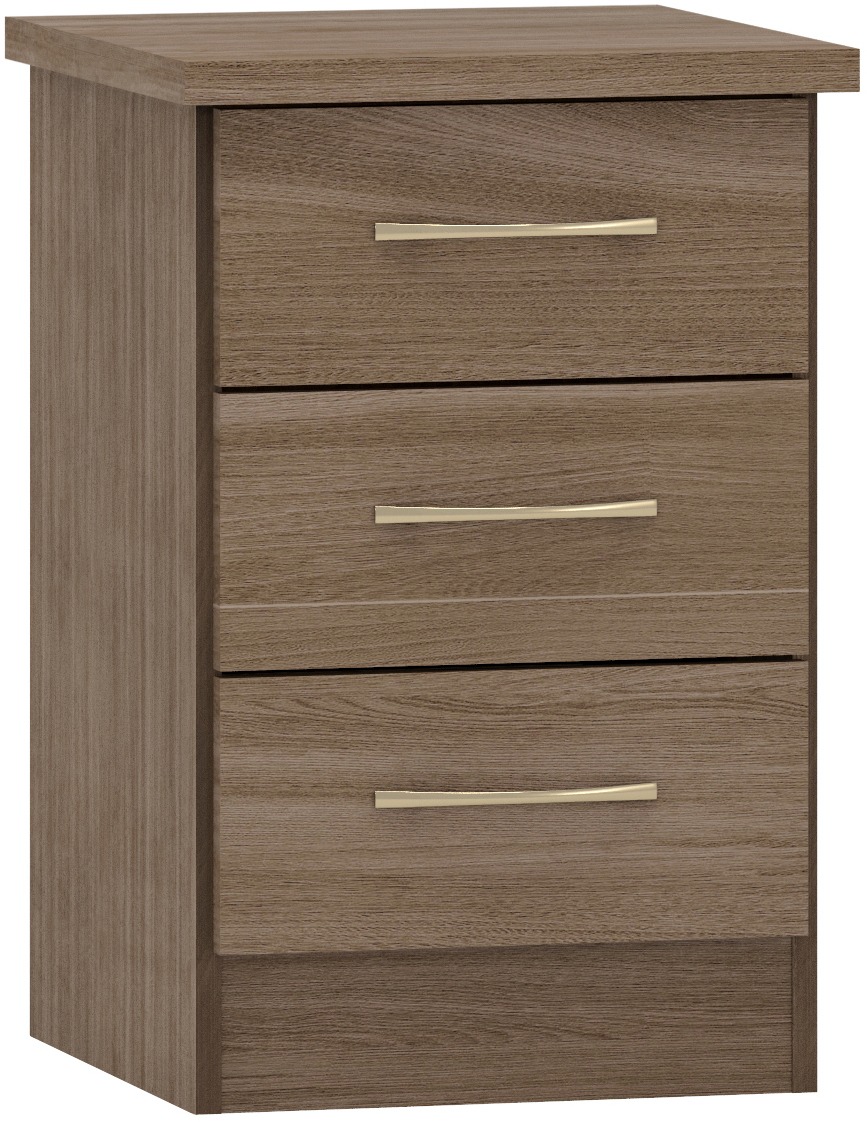 Nevada 3 Drawer Bedside - Rustic Oak Effect - Budget Deals