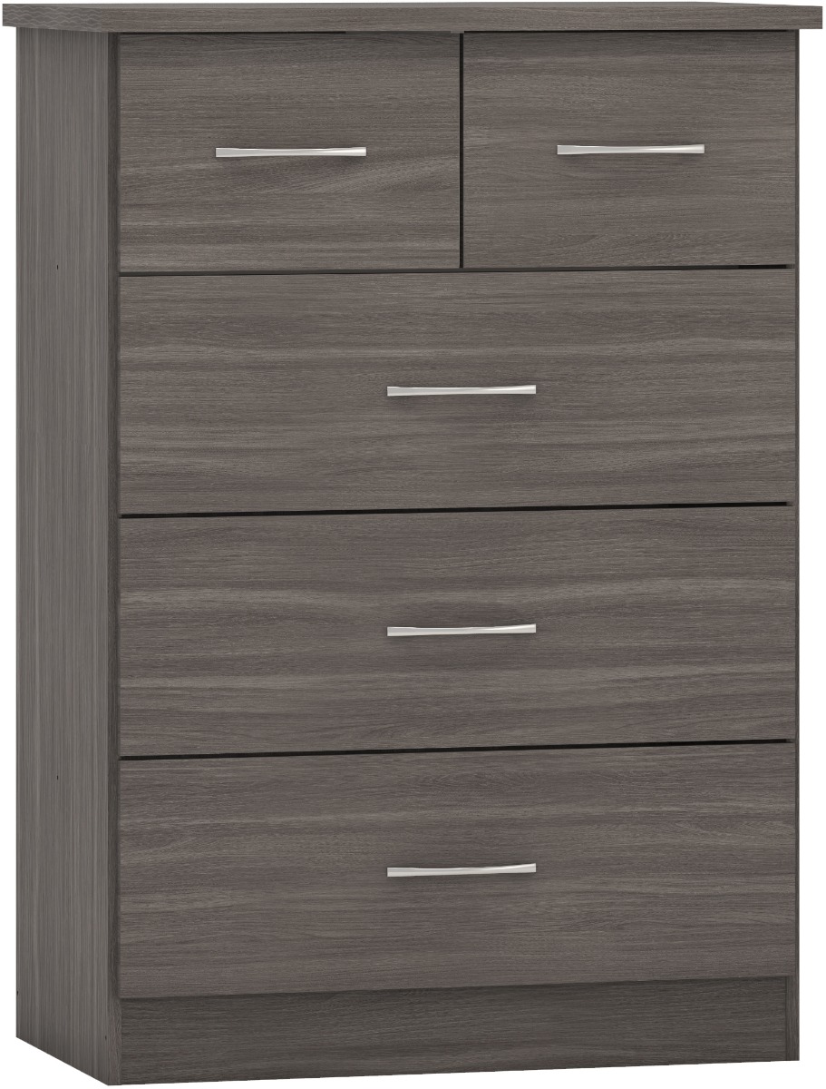 NEWBIGGIN IV Black Chest of Drawers - Medium-sized, 5 Drawers - Budget Deals