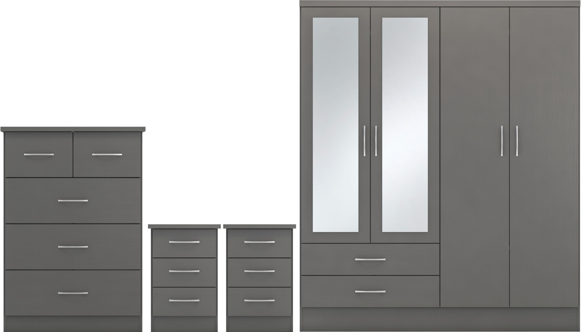 Wardrobe Set - NEWBIGGIN 4 Door Bedroom Set 3D Effect Grey 154cm - Budget Deals