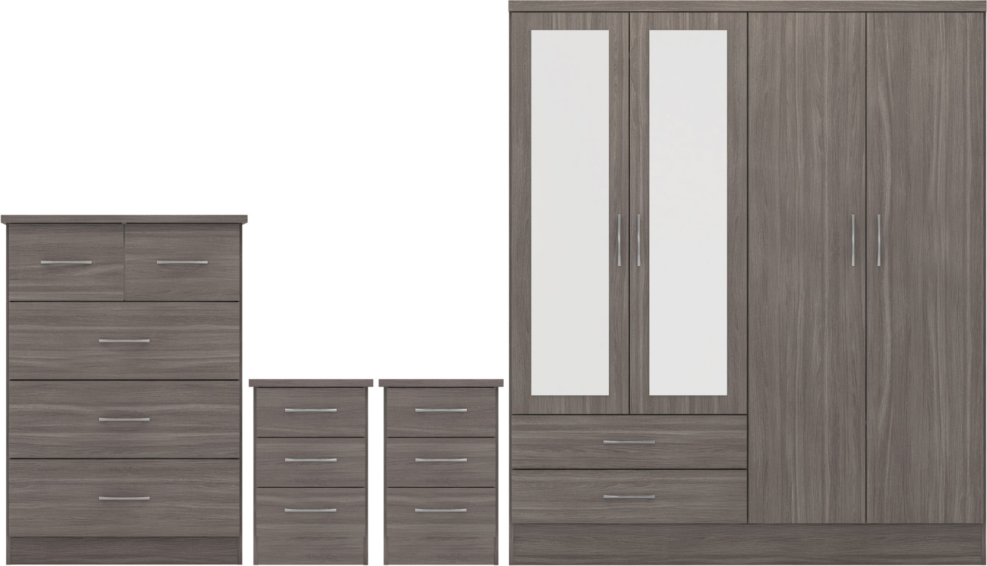 Wardrobe Set - NEWBIGGIN 4 Door Bedroom Set Black Wood Grain 154cm - Budget Deals