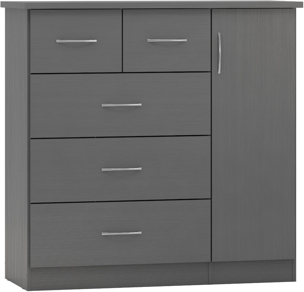 Nevada 5 Drawer Low Wardrobe - 3D Effect Grey - Budget Deals