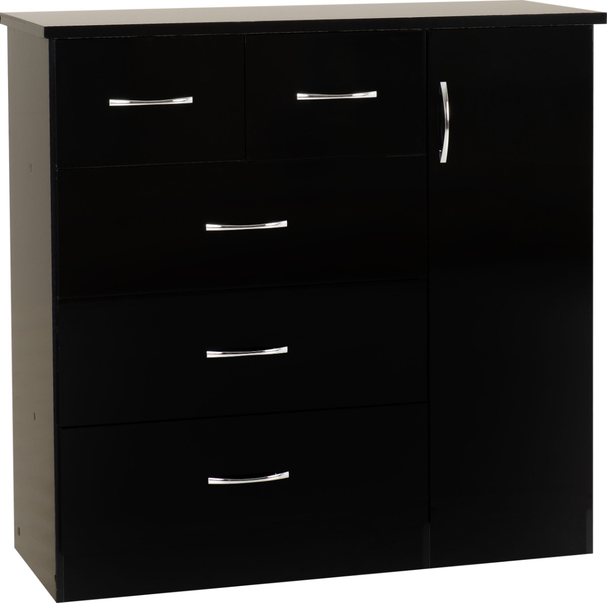 NEWBIGGIN Black Chest of Drawers - Large-sized, 5 Drawers - Budget Deals