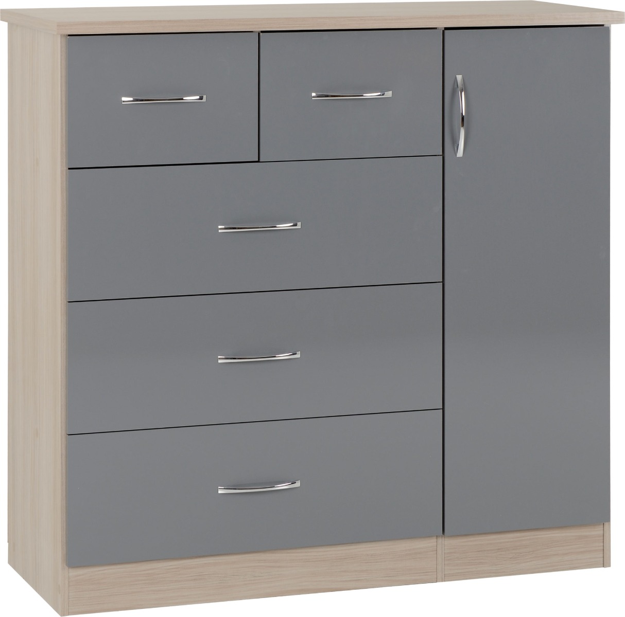 NEWBIGGIN Grey Chest of Drawers - Large-sized, 5 Drawers - Budget Deals