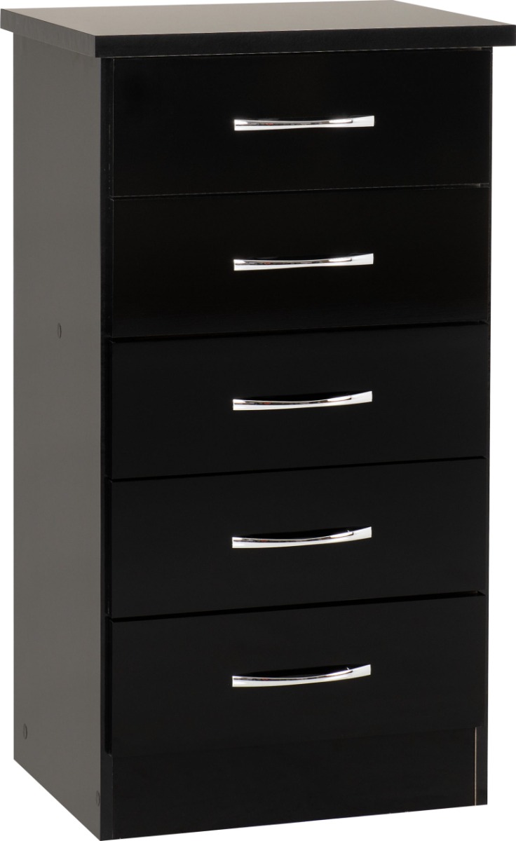 NEWBIGGIN V Black Chest of Drawers - Tallboy, Small-sized, 5 Drawers - Budget Deals