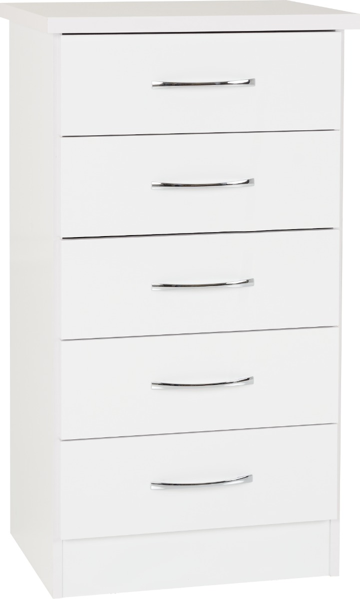 NEWBIGGIN White Chest of Drawers - Tallboy, Small-sized, 5 Drawers - Budget Deals
