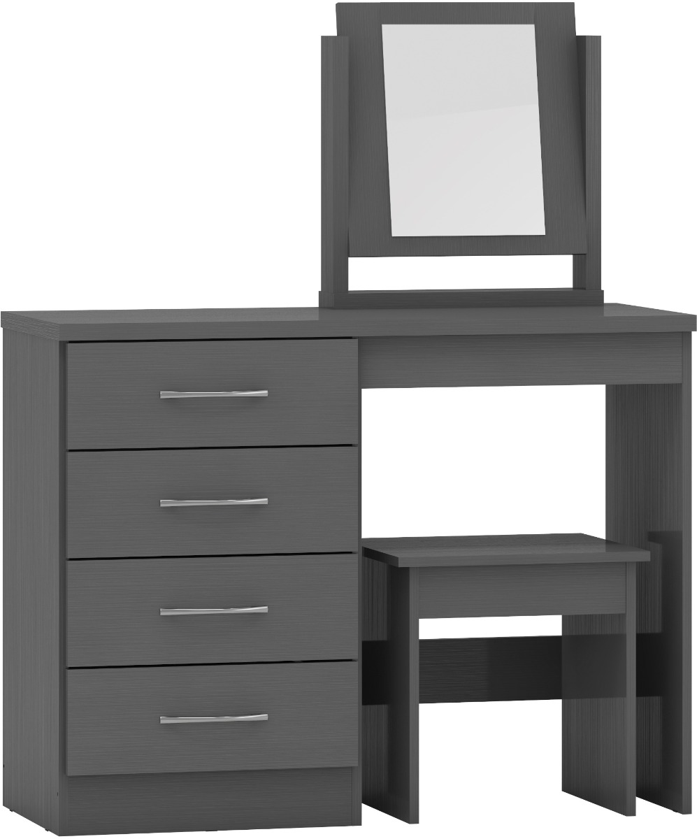 Nevada 4 Drawer Dressing Table Set - 3D Effect Grey - Budget Deals