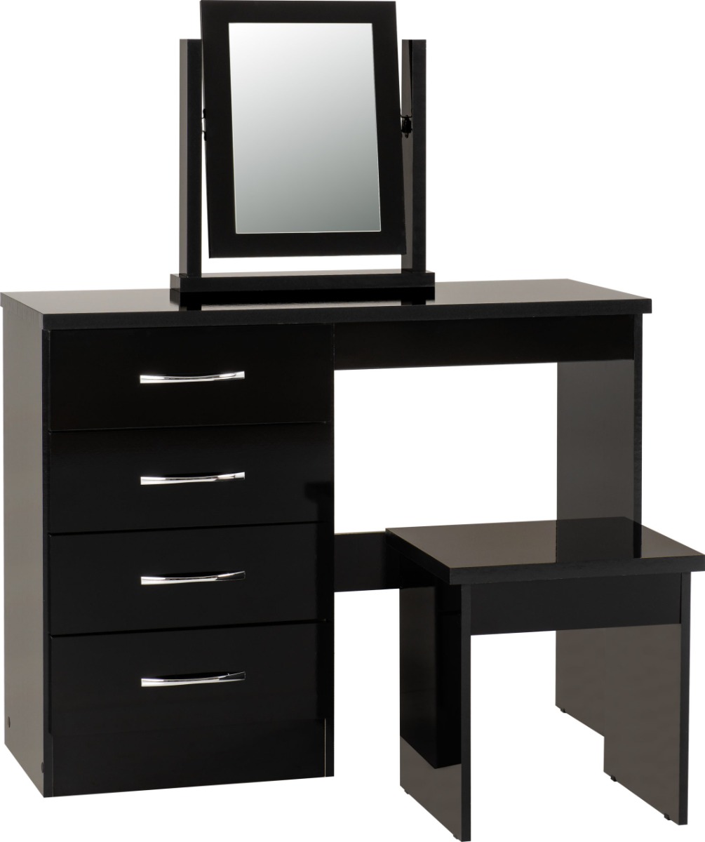 Nevada 4 Drawer Dressing Table Set - Black Gloss - Budget Deals