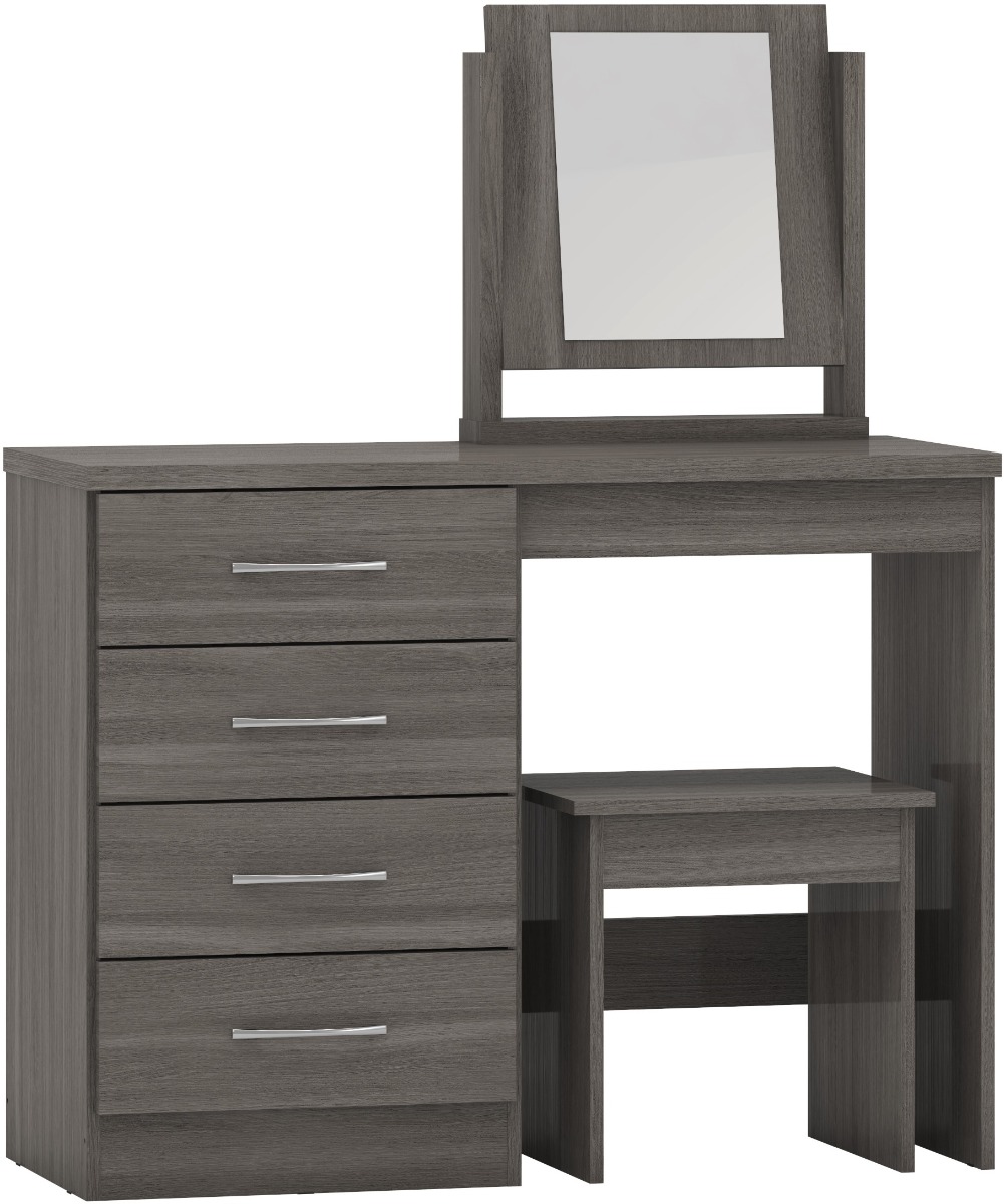 Nevada 4 Drawer Dressing Table Set - Black Wood Grain - Budget Deals