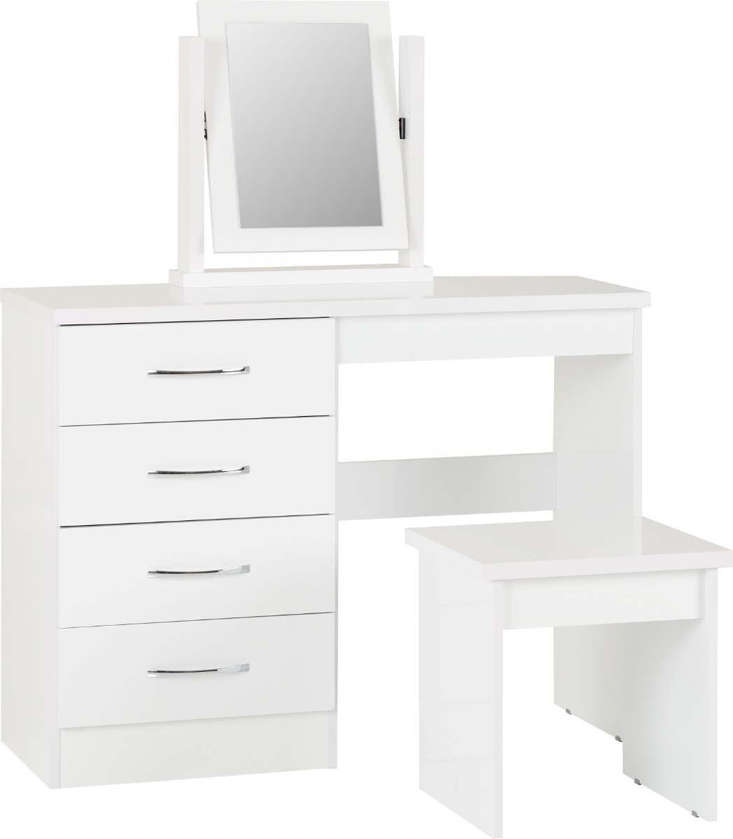 Nevada 4 Drawer Dressing Table Set - White Gloss - Budget Deals