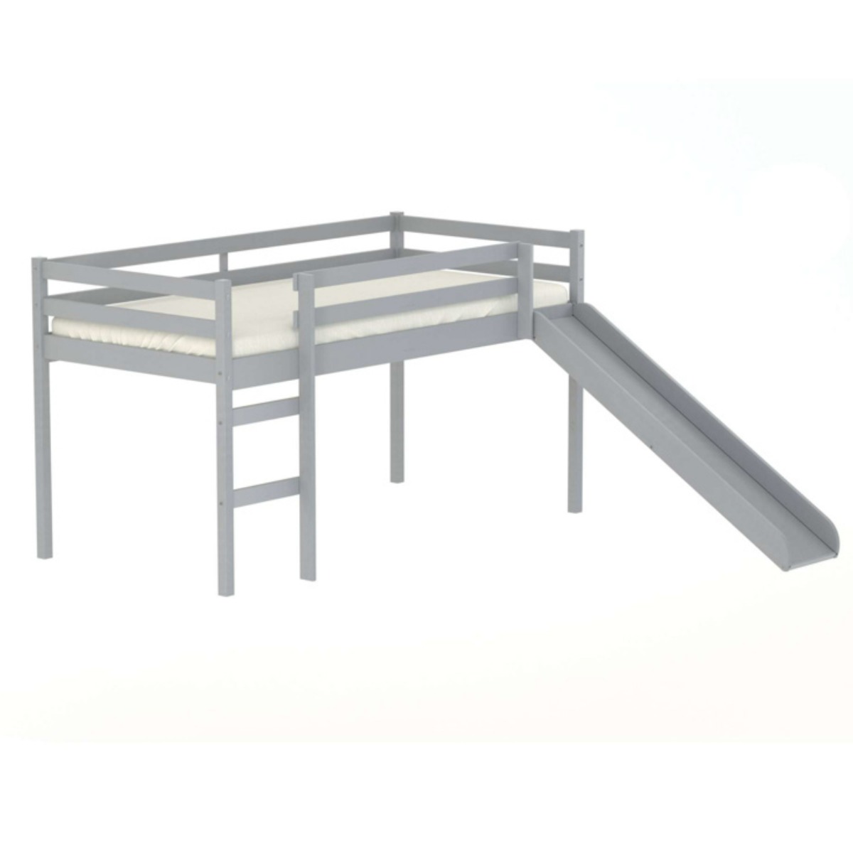 Pine Wood Midi Kids Sleeper Bed With Slide - Grey - Birlea Essentials